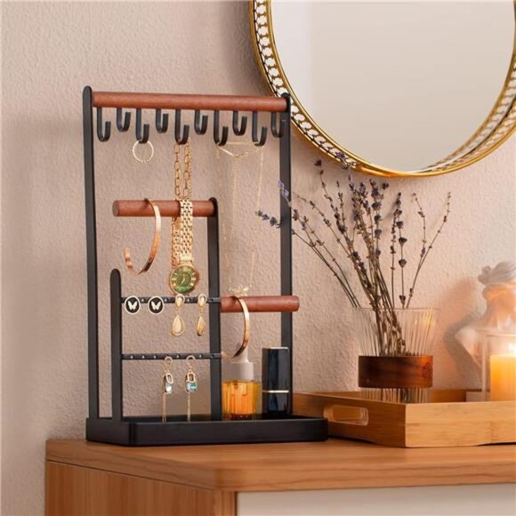 black jewelry stand organizer holder necklace earring bracelet ring display - Picture 2 of 7